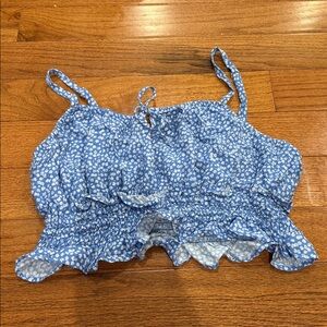 Blue Floral Smocked Crop Top